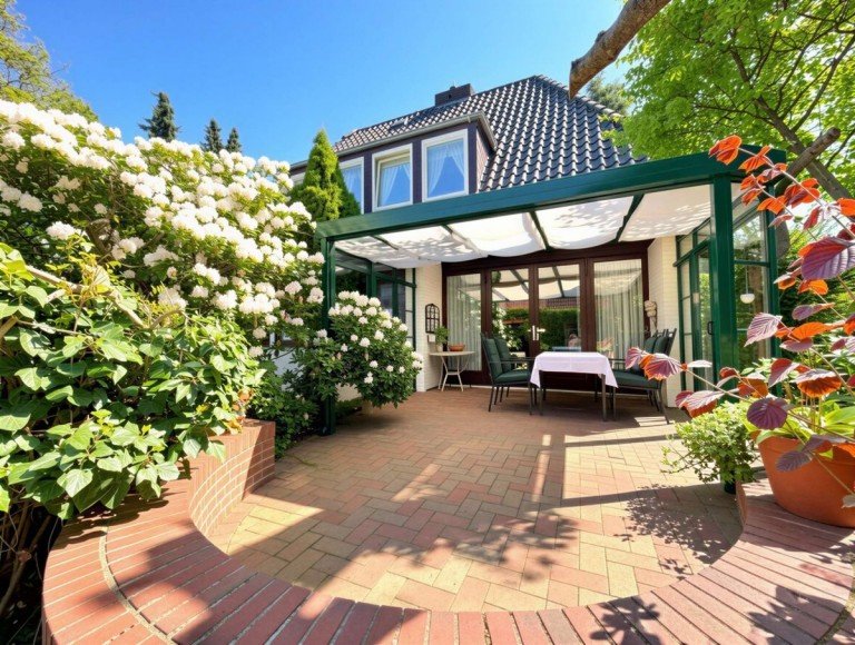 Seitenansicht mit �berdachter Terrasse Stuhr Einfamilienhaus Gem�tliches, helles Einfamilienhaus in ruhiger, zentraler Lage in Stuhr-Brinkum